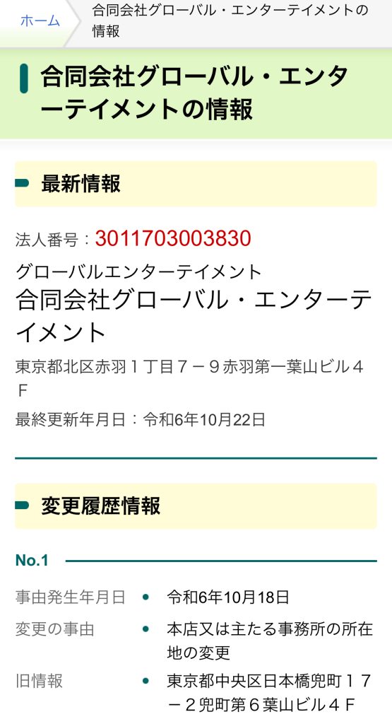 合同会社グローバルエンターテインメントの法人番号